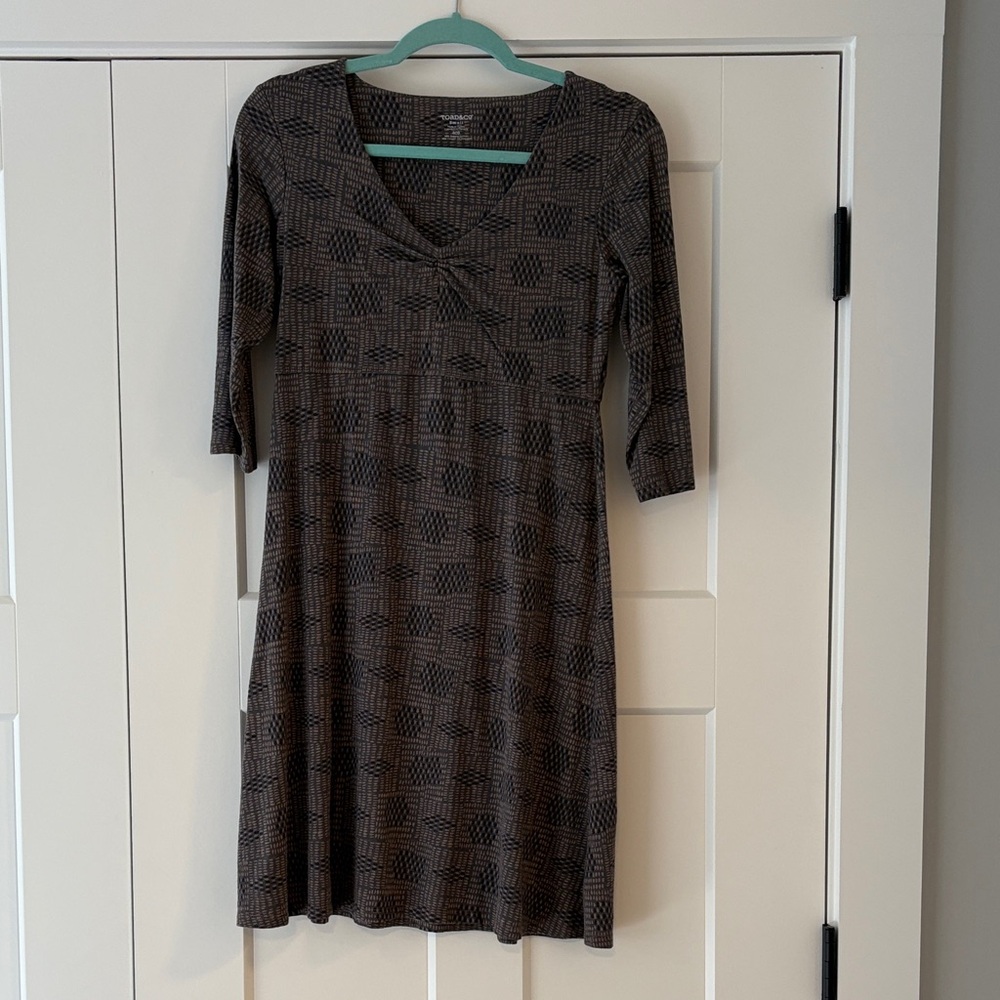 Toad&Co Black and Brown Geometric Long Sleeve Dress